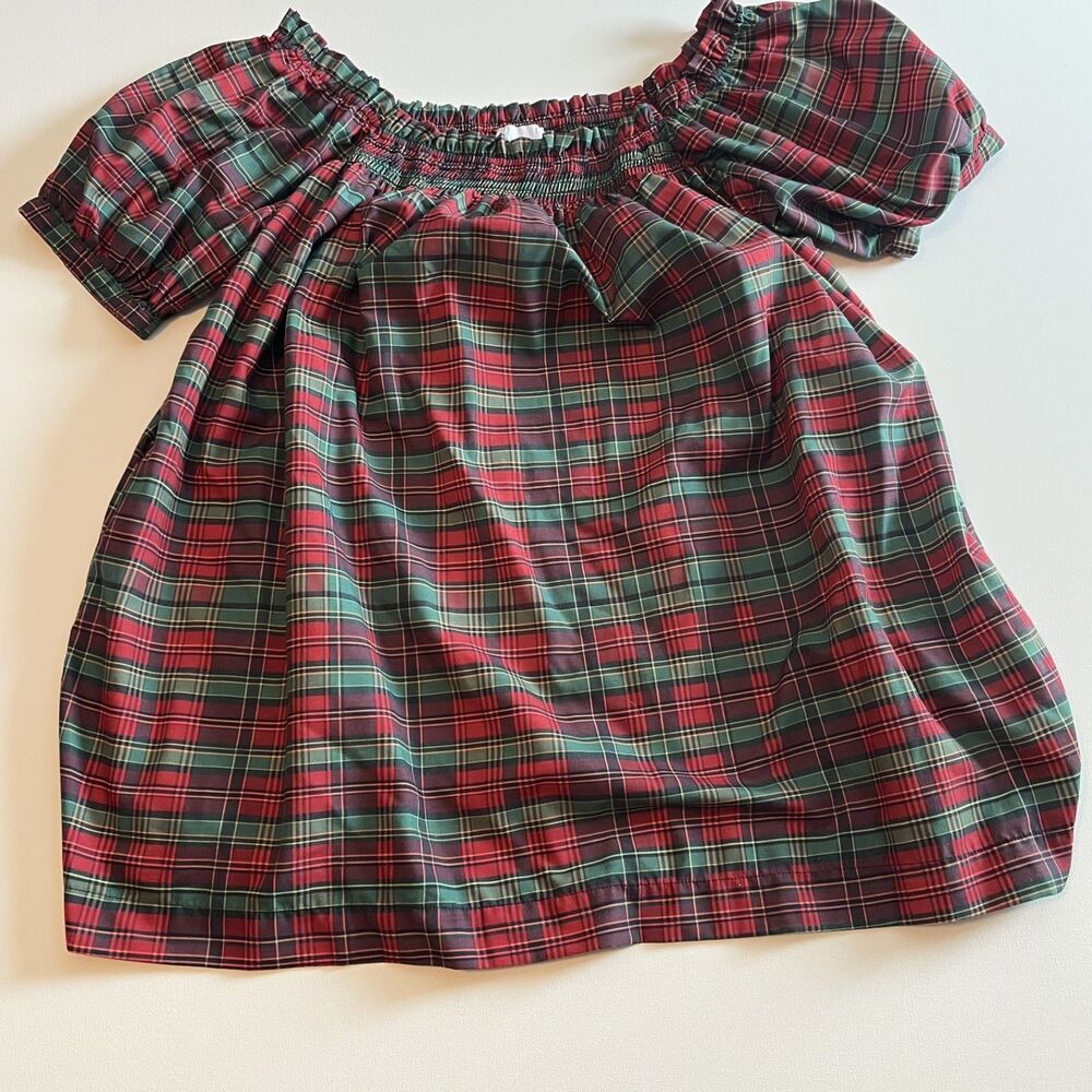 DARLING Womens Tartan Plaid Dress Christmas Holiday Babydoll Mini Retro Sz L